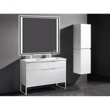 Madeli B200-48D-021-LC-WH-BN - Milano 48''. White, Free Standing Cabinet. 2-Bowls, Brushed Nickel C-Base (X1), 47-5/8&a