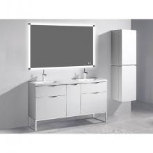 Madeli B200-60D-021-LS-WH-PN - Milano 60''. White, Free Standing Cabinet. 2-Bowls, Polished Nickel S-Legs (X2), 59-1/4&