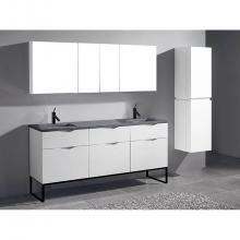 Madeli B200-72D-021-LC-WH-PN - Milano 72''. White, Free Standing Cabinet. 2-Bowls, Polished Nickel C-Base (X1), 71-1/16