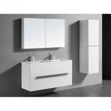 Madeli B300-48D-002-WH-PN - Urban 48''. White, Wall Hung Cabinet.2-Bowls, Polished Nickel Handles (X2), 47-5/8'
