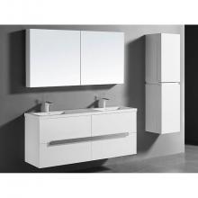 Madeli B300-60D-002-WH-PC - Urban 60''. White, Wall Hung Cabinet.2-Bowls, Polished Chrome Handles (X4), 59-1/4'