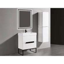 Madeli B400-30-001-LC-WH-BN - Soho 30''. White, Free Standing Cabinet, Brushed Nickel Handles (X2), C-Base (X1), 29-5/