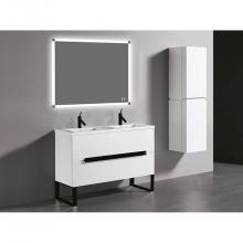 Madeli B400-48D-001-LL-WH-BN - Soho 48''. White, Free Standing Cabinet.2-Bowls, Brushed Nickel Handles (X2), L-Legs (X4