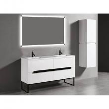 Madeli B400-60D-001-LC-WH-PN - Soho 60''. White, Free Standing Cabinet.2-Bowls, Polished Nickel Handles (X4), C-Base (X