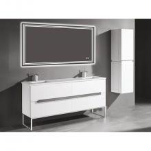 Madeli B400-72D-001-LL-WH-PN - Soho 72''. White, Free Standing Cabinet.2-Bowls, Polished Nickel Handles (X4), L-Legs (X