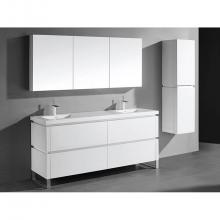Madeli B600-72D-001-LS-WH-PN - Metro 72''. White, Free Standing Cabinet.2-Bowls, Polished Nickel S-Legs (X2), 71-5/8&ap