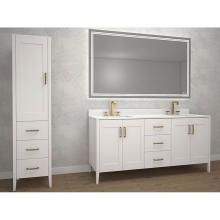 Madeli B710-72D-001-WH-SB - Encore 72''. White Free Standing Cabinet.2-Bowls Satin Brass Handles (X7) 71-5/8'&a