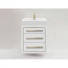 Madeli B850-24-002-WH-PN - Villa 24''. White Wall Hung Cabinet Polished Nickel Handles(X3)/ Inlay 23-5/8'&apos