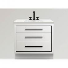 Madeli B850-30-002-WH-PN - Villa 30''. White, Wall Hung Cabinet, Polished Nickel Handles(X3)/, Inlay, 29-5/8'&