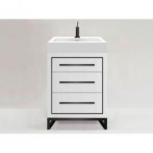 Madeli B860-24-001-LC-WH-PC - Estate 24''. White Free Standing Cabinet Polished Chrome Handles(X3)/C-Base(X1)/Inlay 23