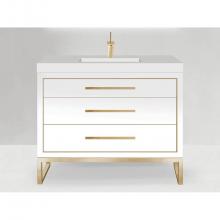 Madeli B860-42-001-LS-WH-PC - Estate 42''. White, Free Standing Cabinet, Polished Chrome , Handles(X3)/S-Legs(X2)/Inla