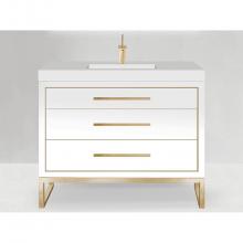 Madeli B860-48C-001-LC-WH-SB - Estate 48''. White, Free Standing Cabinet.1-Bowl, Satin Brass, Handles(X3)/C-Base(X1)/In