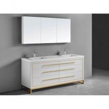 Madeli B860-60D-001-LS-WH-PC - Estate 60''. White, Free Standing Cabinet.2-Bowls, Polished Chrome , Handles(X6)/S-Legs(