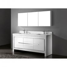 Madeli B999-72D-001-WH-PN - Vicenza 72''. White, Free Standing Cabinet.2-Bowls, Polished Nickel, Handles(X3)/Leg Pla