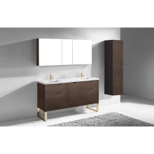 Madeli B200-60D-021-LS-WA-PN - Milano 60D'' Free Standing Vanity Cabinet Walnut/HW: Polished Nickel(PN)
