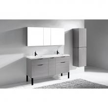 Madeli B200-60D-021-LS-AG-PC - Milano 60''. Ash Grey, Free Standing Cabinet. 2-Bowls, Polished Chrome S-Legs (X2), 59-1