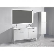Madeli B200-60D-021-LC-GW-PC - Madeli Milano 60'' Free Standing Vanity Cabinet Glossy White/HW: Polished Chrome(PC)
