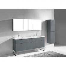 Madeli B200-72D-021-LC-TG-PC - Milano 72''. Studio Grey, Free Standing Cabinet. 2-Bowls, Polished Chrome C-Base (X1), 7