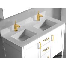 Madeli QST2208-48-210-WH - 48''W X 3/4''H-Quartzstone Top, White. 2-Basin Holes, Single Faucet Hole.W/Bac