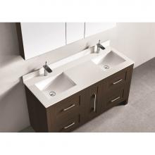 Madeli QST2208-60-210-WH - Quartzstone Countertop,  60'' x 18'' x 3/4'', Double Basin,  Single