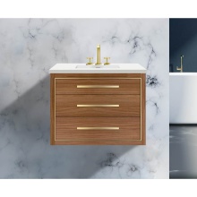 Madeli B850-30-002-NW-NP-PC - Villa 30'' Wall hung  Vanity Cabinet in Natural Walnut/HW: No handles - Inlay in Polishe