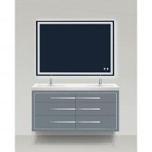 Madeli B850-60D-002-TG-PC - Villa 60''. Studio Grey, Wall Hung Cabinet.2-Bowls, Polished Chrome Handles(X6)/, Inlay,