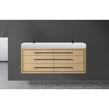 Madeli B850-60D-002-NO-NP-PC - Villa 60D'' Wall hung  Vanity Cabinet in Natural Oak/HW: No handles - Inlay in Polished