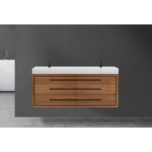 Madeli B850-60D-002-NW-NP-PC - Villa 60D'' Wall hung  Vanity Cabinet in Natural Walnut/HW: No handles - Inlay in Polish