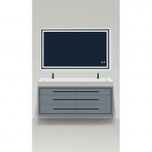 Madeli B850-72D-002-TG-PC - Villa 72''. Studio Grey, Wall Hung Cabinet.2-Bowls, Polished Chrome Handles(X6)/, Inlay,