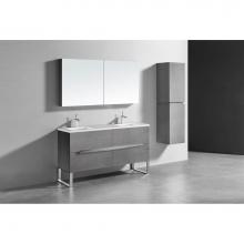 Madeli B400-60D-001-LC-AG-PC - Soho 60''. Ash Grey, Free Standing Cabinet.2-Bowls, Polished Chrome Handles (X4), C-Base