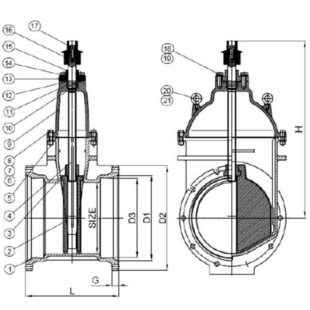 14'' Mj Di G/V Nrs, R/W Awwa C515 Ul/Fm,Nsf-61,Nsf-372,250Psi Fusion Bonded Epoxy Awwa C