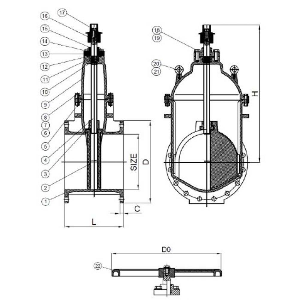 16'' Flg Di G/V Nrs, R/W Awwa C515 Ul/Fm,Nsf-61,Nsf-372,250Psi Fusion Bonded Epoxy Awwa