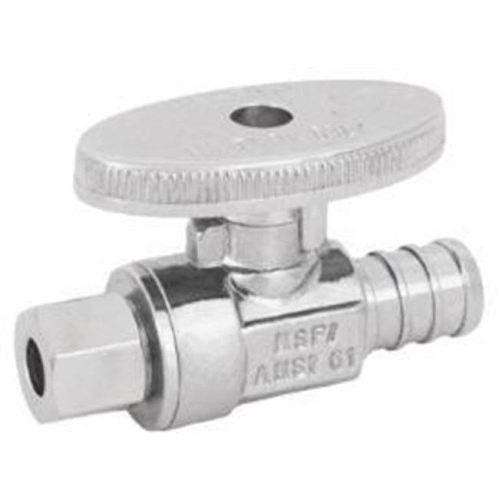 1/2'' Pex X 1/4'' OD Compression, Straight Stop Valve, CP, 1/4 Turn, Lead Free