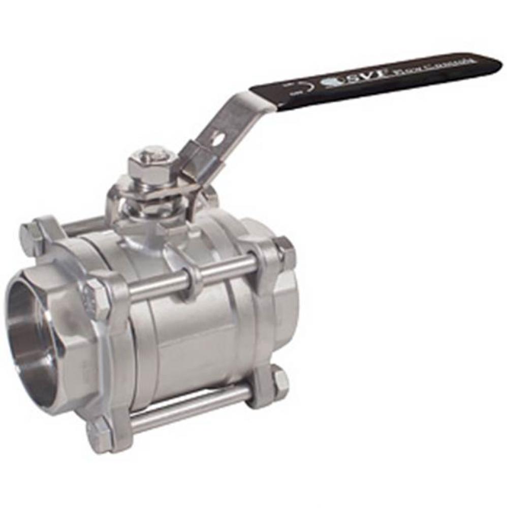 1'' STAINLESS STEEL, 3 PIECE, FULL PORT, SOCKET WELD BALL VALVE, 1000 WOG RTFE SEATS