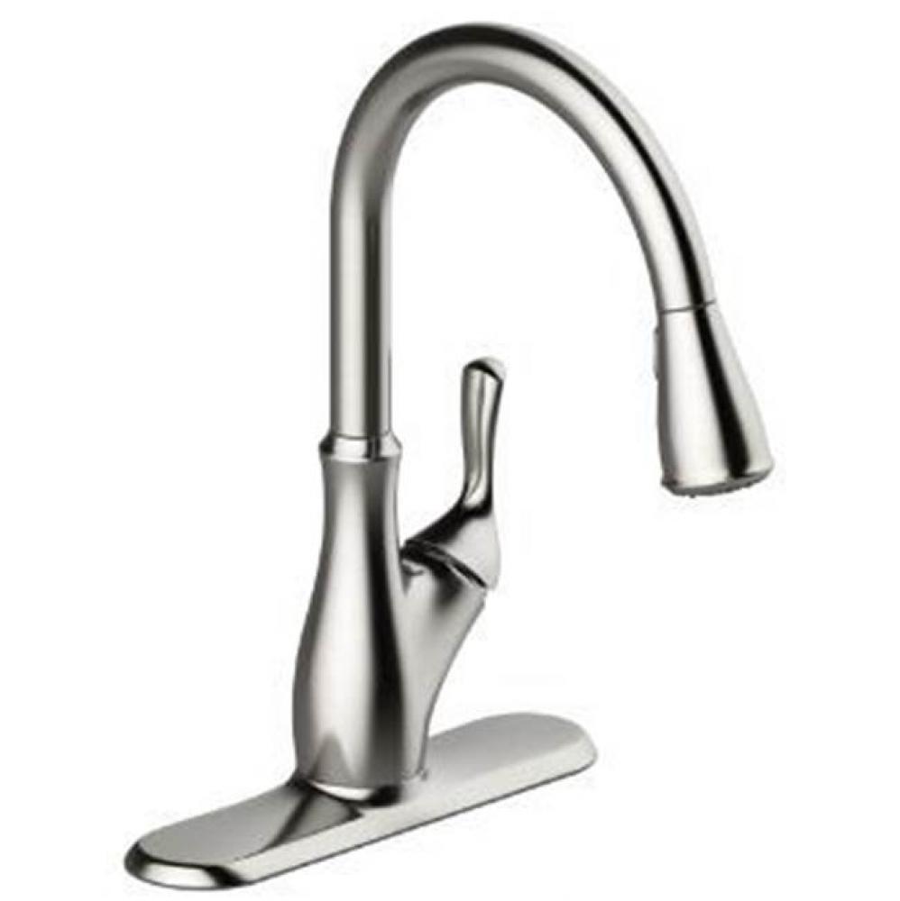 Sgl Hndle Ss Kitchen Faucet, High Arc Spout W/Pulldown Spray, Metal Lever Hndle, Ceramic Cartridge