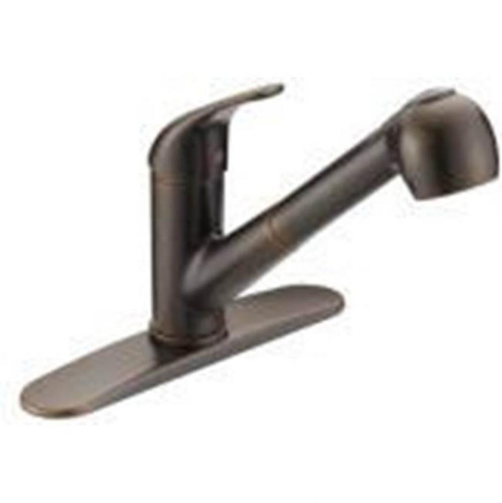 Sngl Hdle Oil Rubbed Brz Kitchen Fct,P/O Spray Metal Lever Handle, Ceramic Cart 1-3 Hole Install,