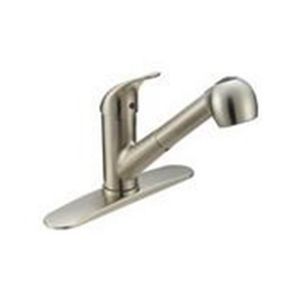 Sngl Hdle S/S Kitchen Fct,P/O Spray Metal Lever Handle, Ceramic Cart 1-3 Hole Install, Deck Plate