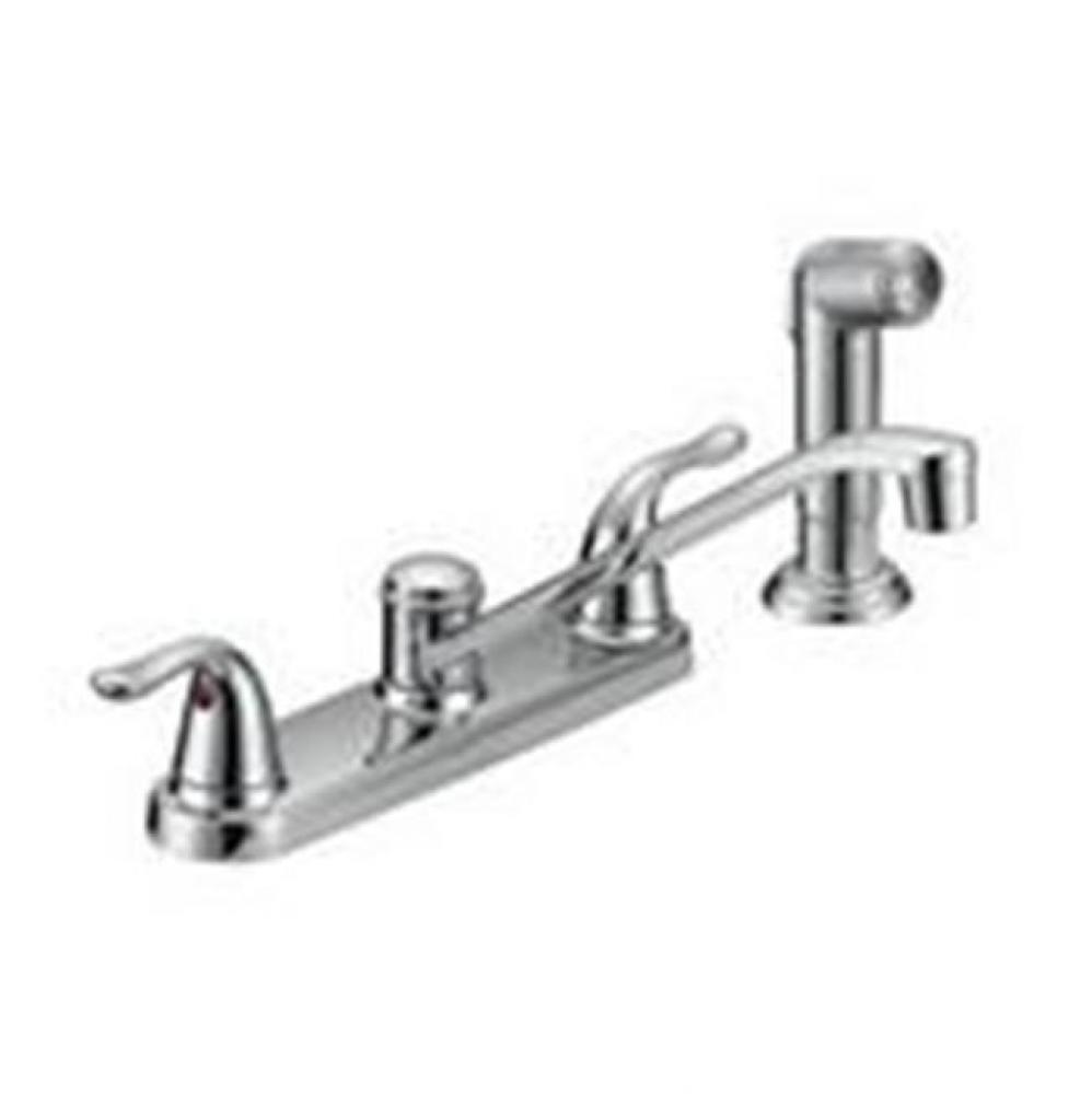 2 Handle Cp Kitchen Faucet W/Spray Metal Lever Handle, D Style Spout Ceramic Cartridge, 4 Hole Ins