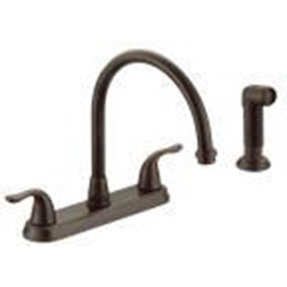 2 Handle Oil Rubbed Brz Kitchen Faucet W/Spray Metal Lever Handle, Gooseneck Spout , Ceramic