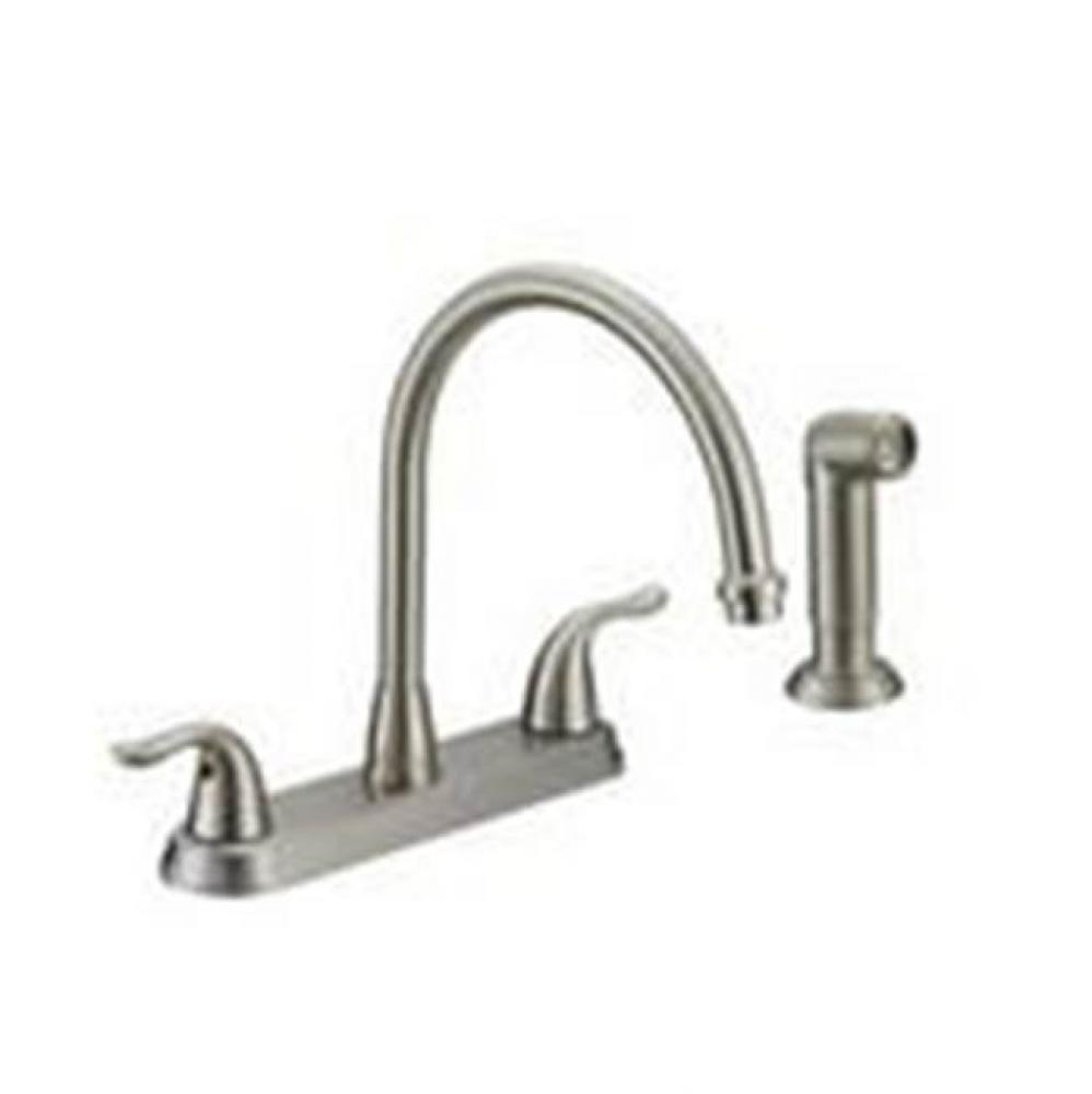 2 Handle S/S Kitchen Faucet W/Spray Metal Lever Handle, Gooseneck Spout , Ceramic Cartridge, 4 Hol