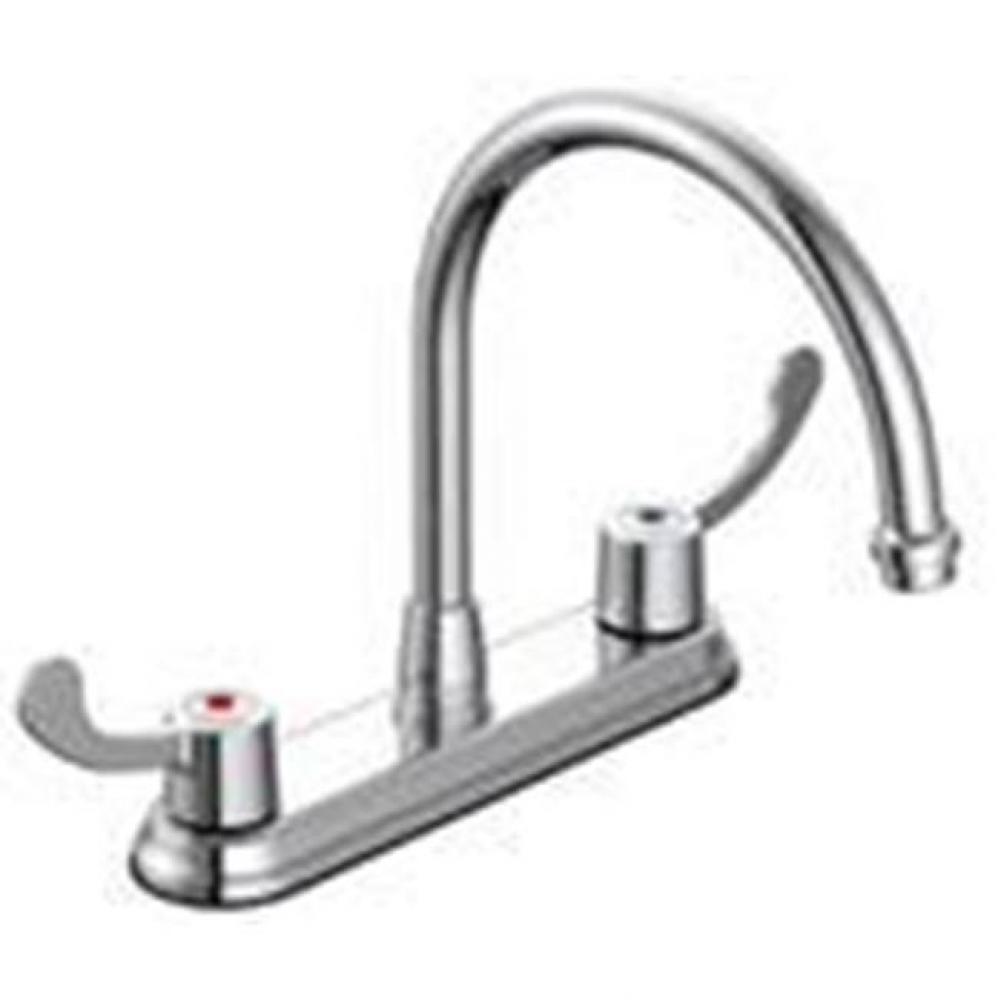 8'' Kitchen Faucet , Cp, Wrist Blade Handles,Gooseneck Spout Less Spray