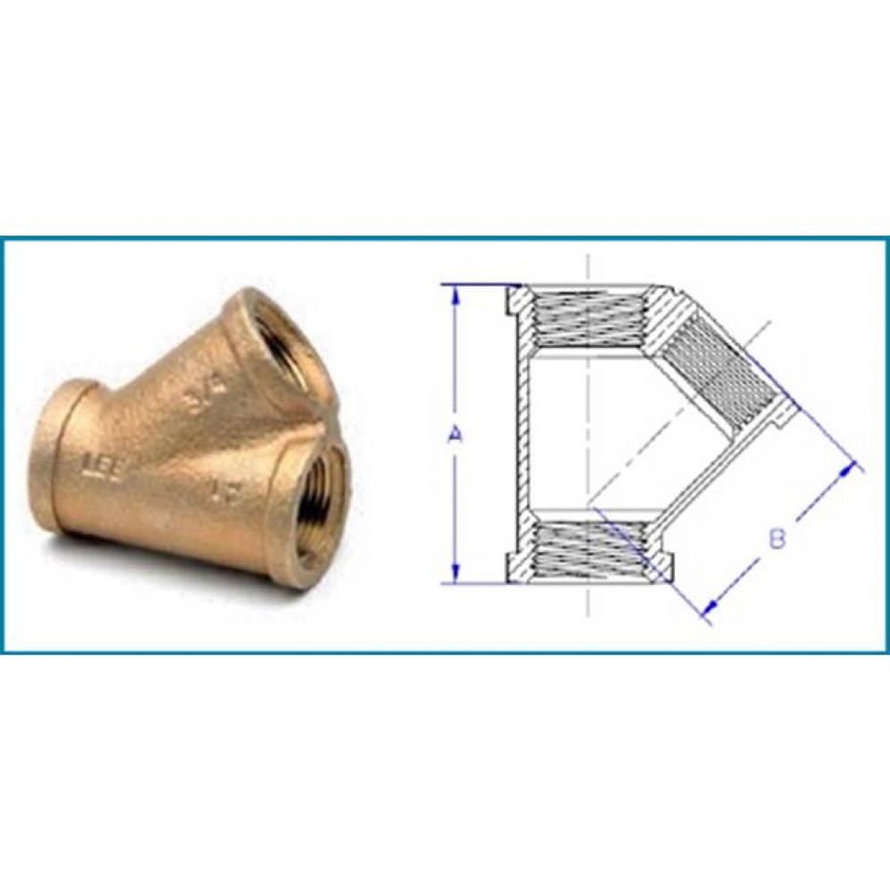 1/2'' Lead Free Domestic Brass Lateral Y-Branch 45