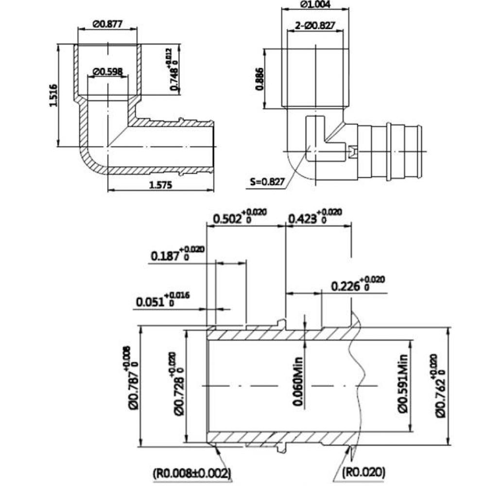 3/4'' Sweat X 3/4'' Lead Free F1960    Pex Elbow