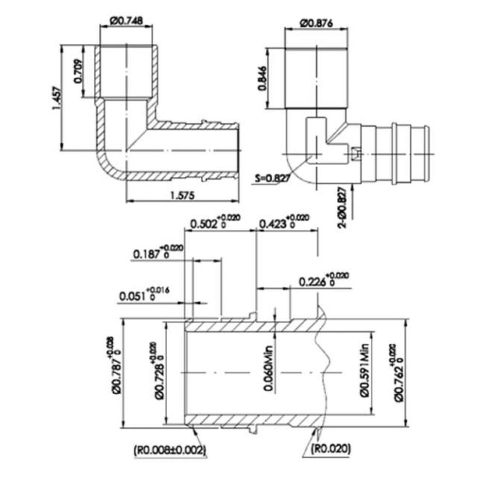 3/4'' Male Sweat (Street)X 3/4'' Lead  Feee F1960 Pex Elbow