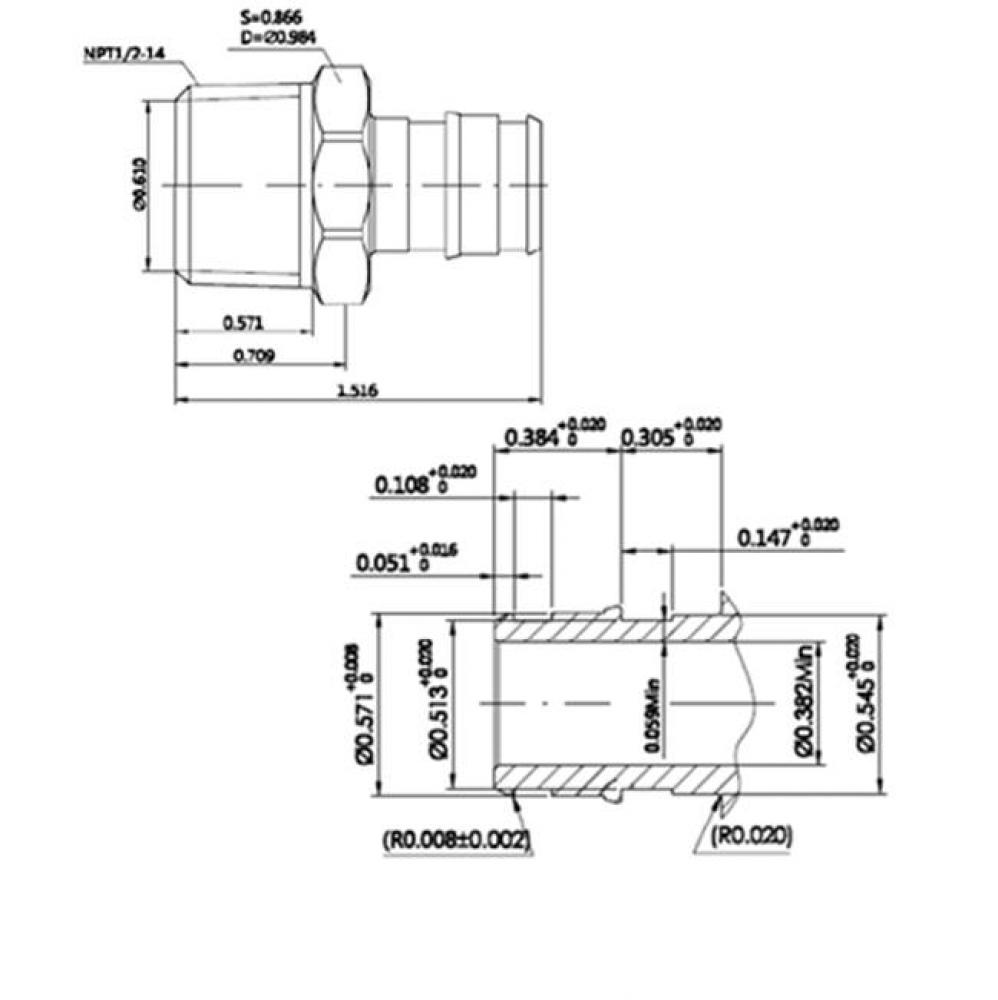 1/2'' Lead Free F1960 Pex X 1/2'' Ip   Male Adapter