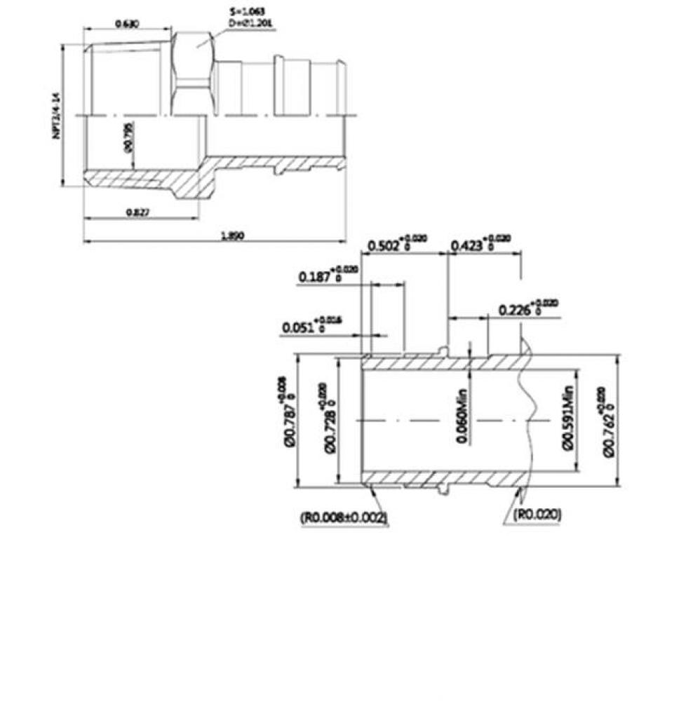 3/4'' Lead Free F1960 Pex X 3/4'' Ip   Male Adapter