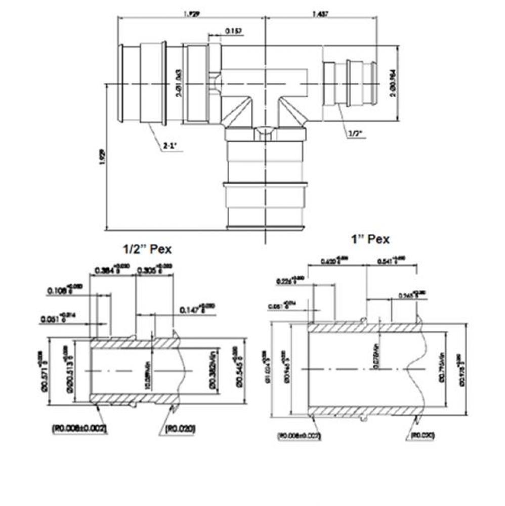 1'' X 1/2'' X 1'' Lead Free Pex F1960   Reducing Tee