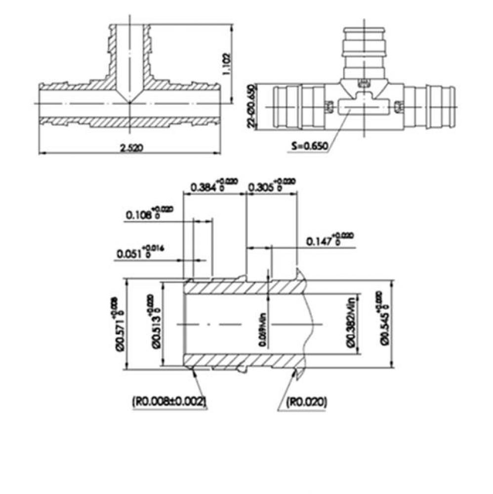 1/2'' Lead Free F1960 Pex Tee