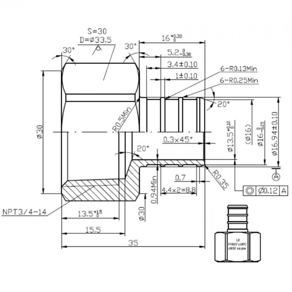 3/4'' PEX BARB X 3/4'' IP FEMALE ADAPTER