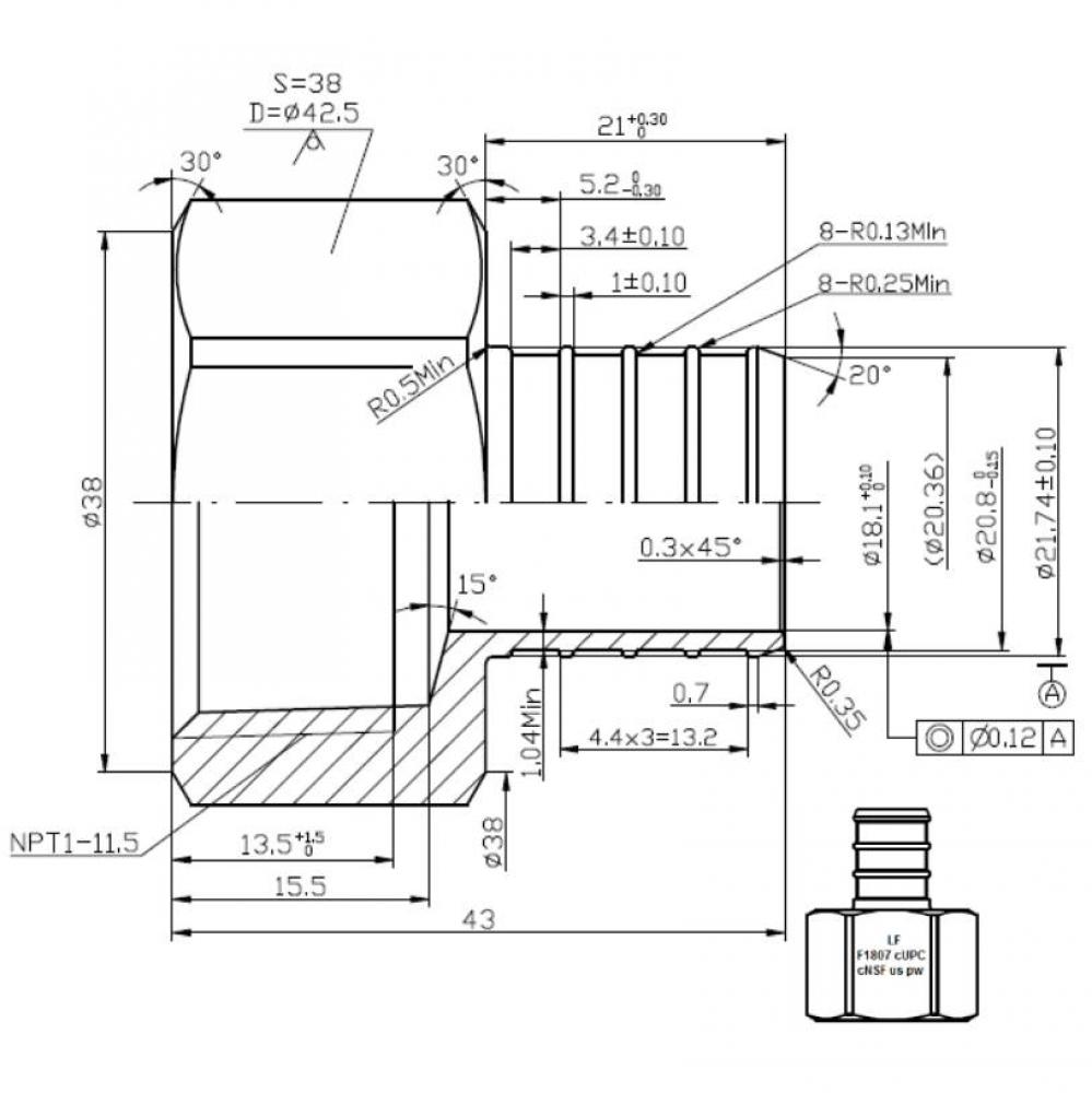 1'' PEX BARB X 1'' IP FEMALE ADAPTER